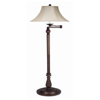 Swing Arm Metal Body Floor Lamp with Fabric Bell Shade, Bronze and Beige