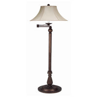 Swing Arm Metal Body Floor Lamp with Fabric Bell Shade, Bronze and Beige
