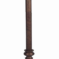 Swing Arm Metal Body Floor Lamp with Fabric Bell Shade, Bronze and Beige