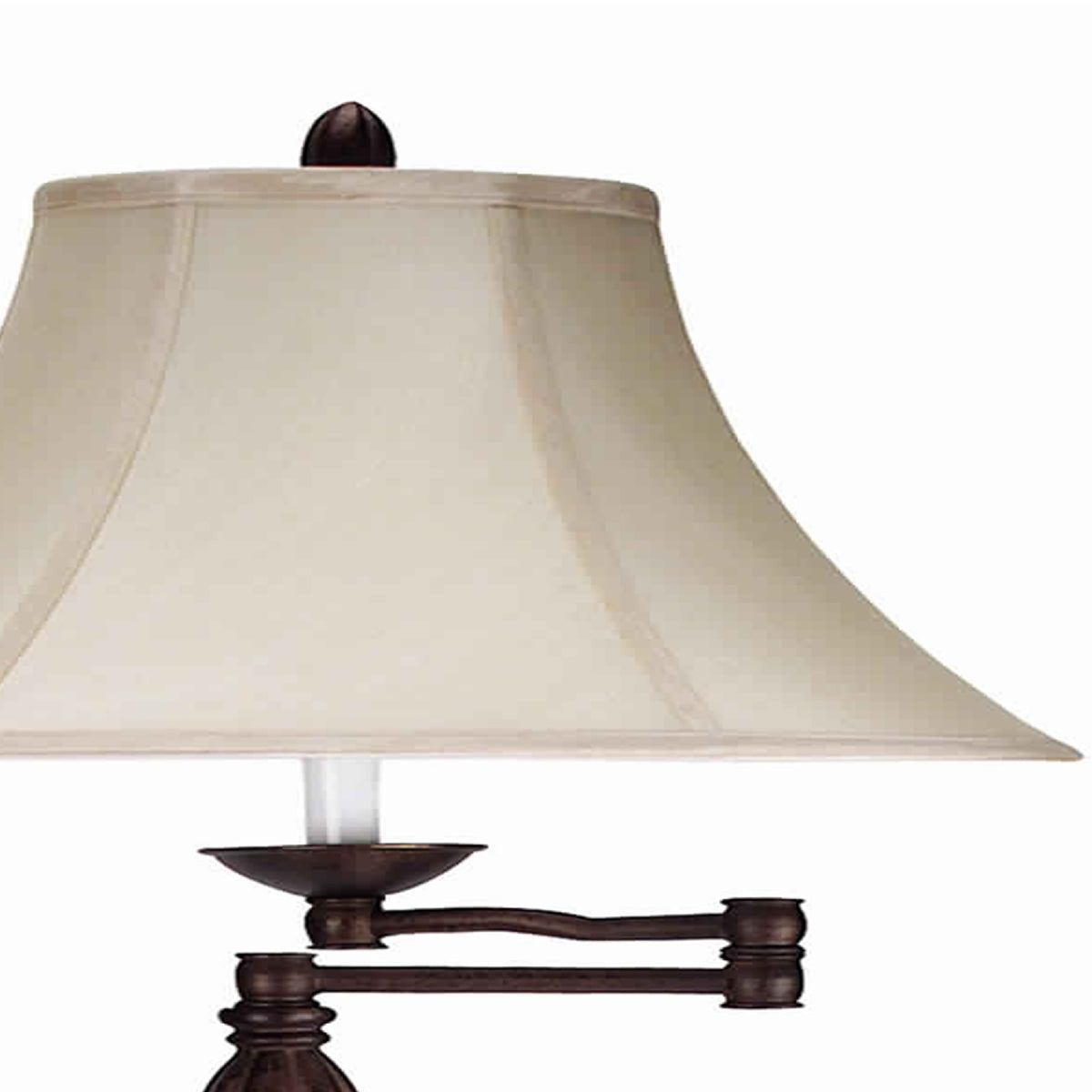 Swing Arm Metal Body Floor Lamp with Fabric Bell Shade, Bronze and Beige