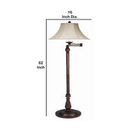 Swing Arm Metal Body Floor Lamp with Fabric Bell Shade, Bronze and Beige