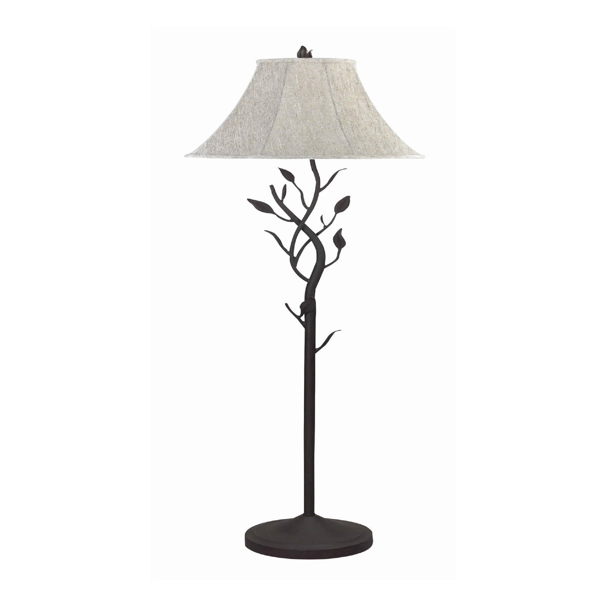 Metal Floor Lamp with Leaf Accent Body and Fabric Bell Shade,Black and Gray-BM223582