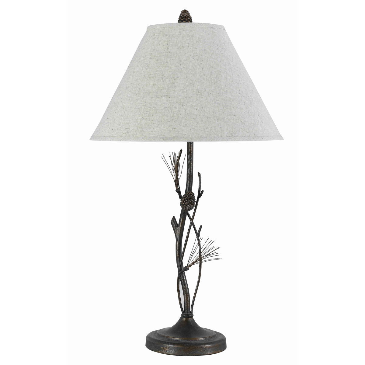 Pine Twig Accent Metal Body Table Lamp with Conical Shade, Bronze and White