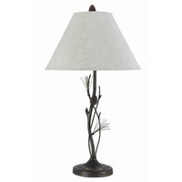 Pine Twig Accent Metal Body Table Lamp with Conical Shade, Bronze and White