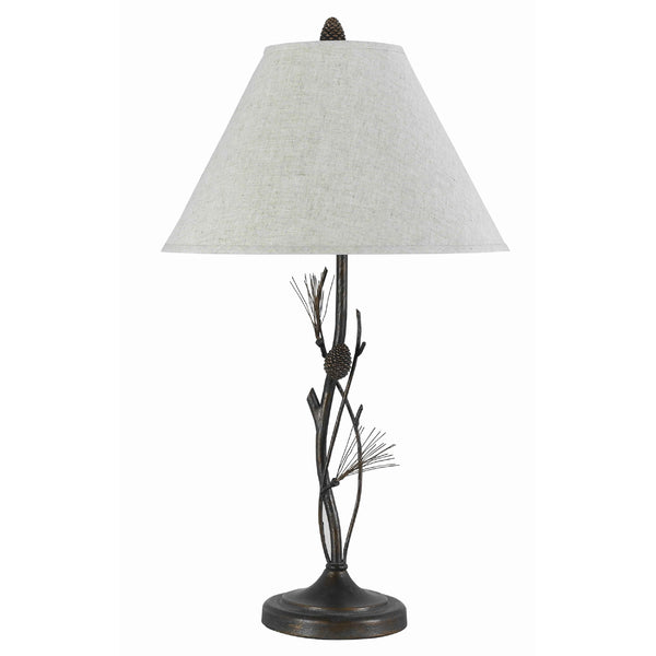 Pine Twig Accent Metal Body Table Lamp with Conical Shade, Bronze and White