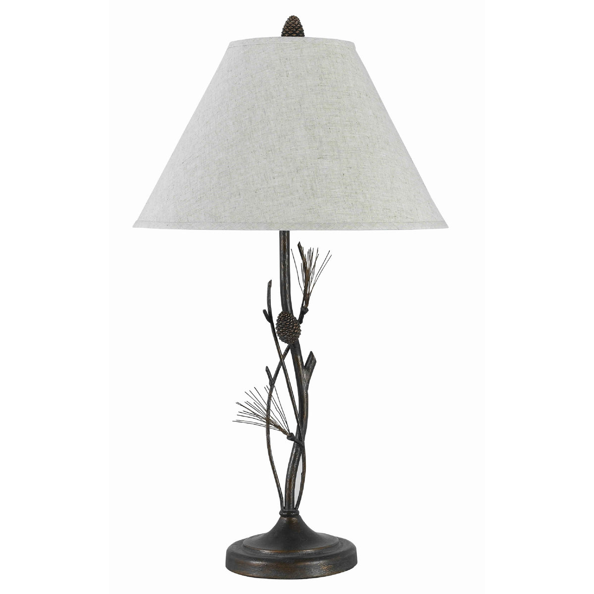 Pine Twig Accent Metal Body Table Lamp with Conical Shade, Bronze and White