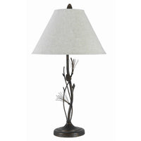 Pine Twig Accent Metal Body Table Lamp with Conical Shade, Bronze and White