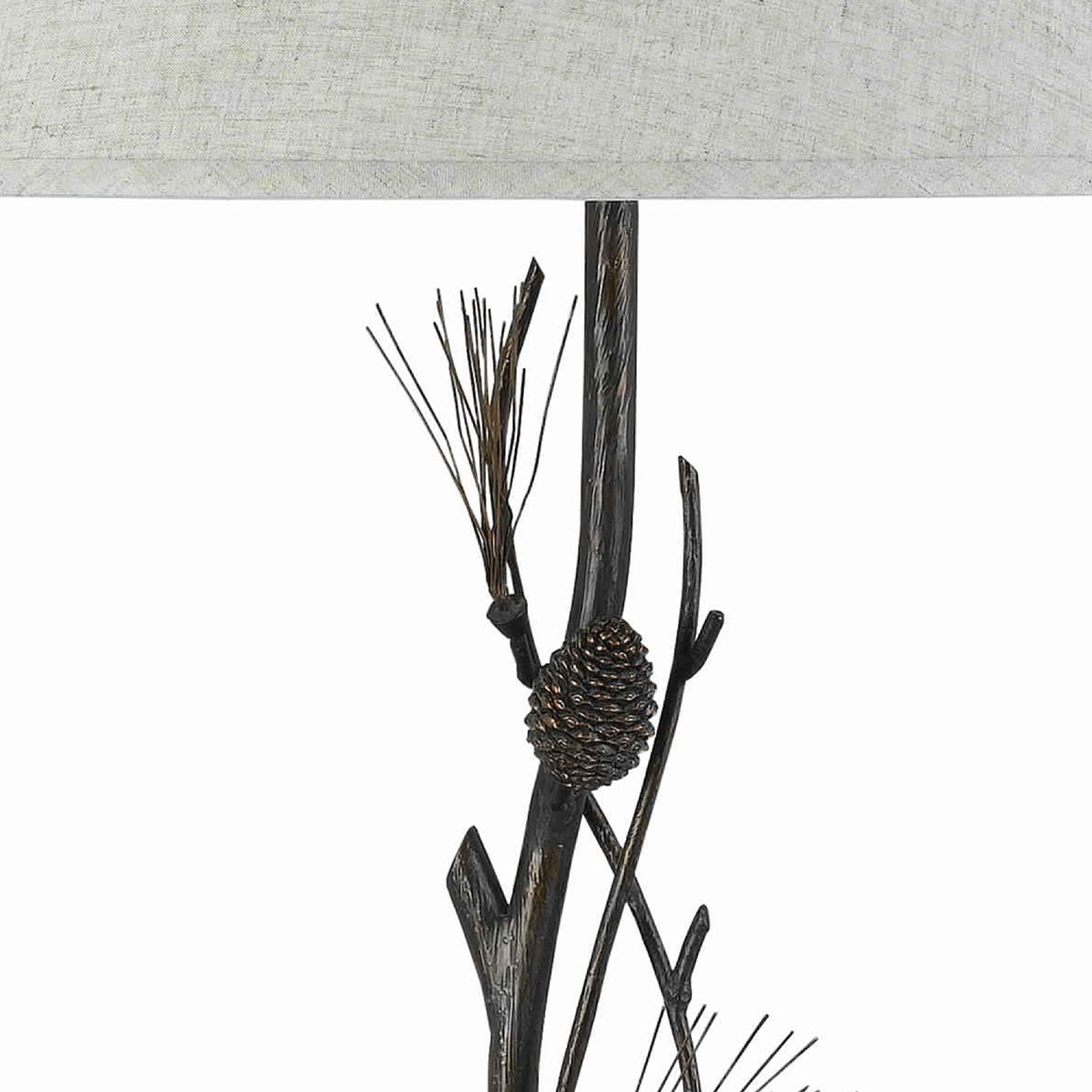 Pine Twig Accent Metal Body Table Lamp with Conical Shade, Bronze and White