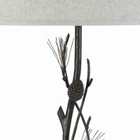 Pine Twig Accent Metal Body Table Lamp with Conical Shade, Bronze and White