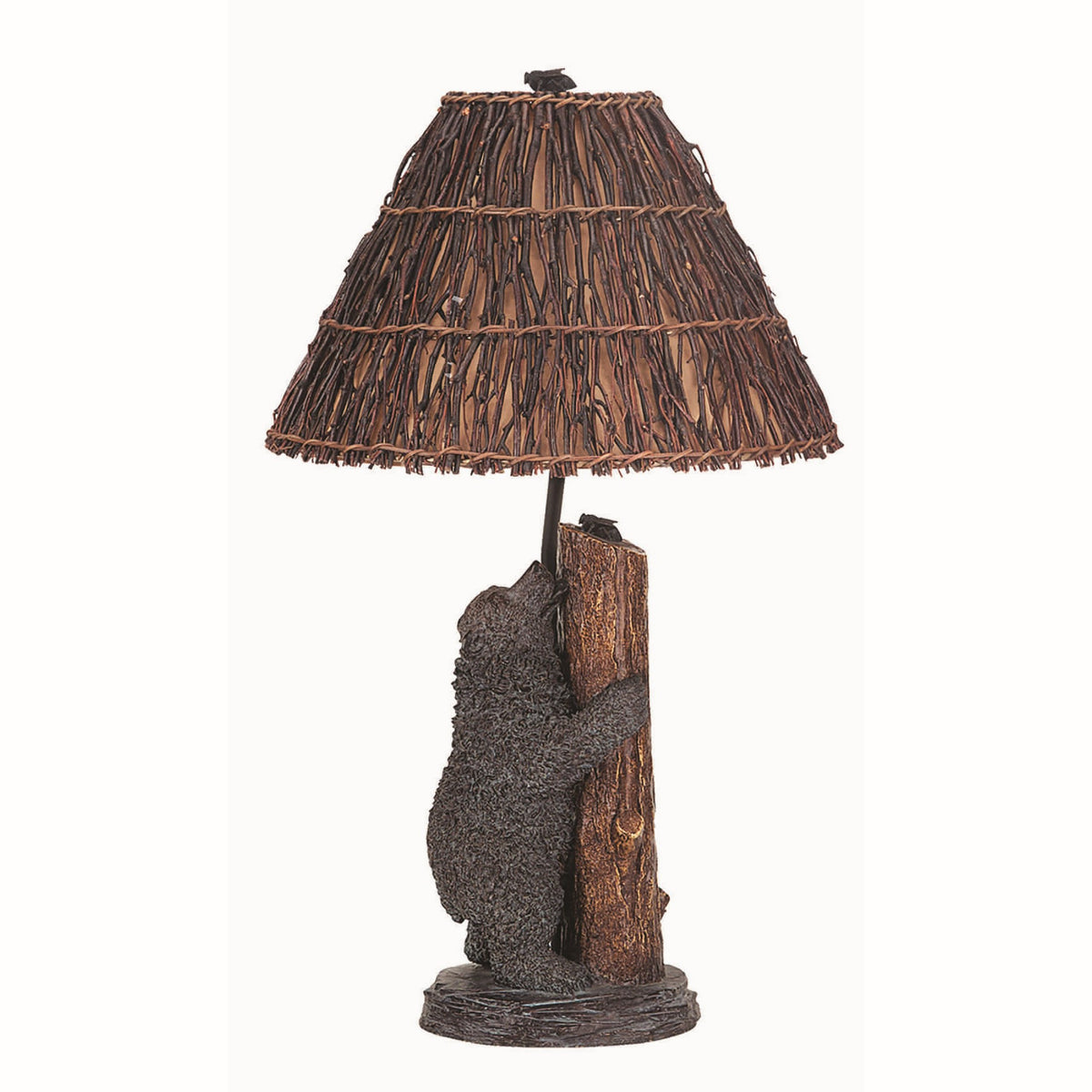 150 Watt Resin Bear Body Table Lamp with Twig Shade, Gray and Brown