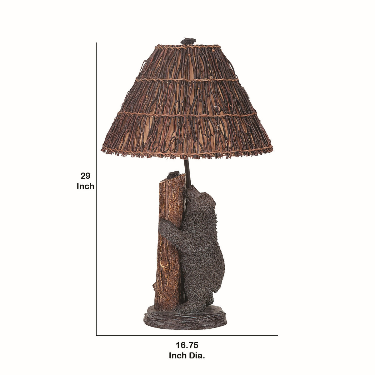 150 Watt Resin Bear Body Table Lamp with Twig Shade, Gray and Brown