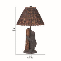 150 Watt Resin Bear Body Table Lamp with Twig Shade, Gray and Brown