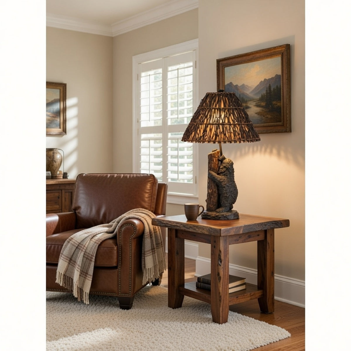150 Watt Resin Bear Body Table Lamp with Twig Shade, Gray and Brown
