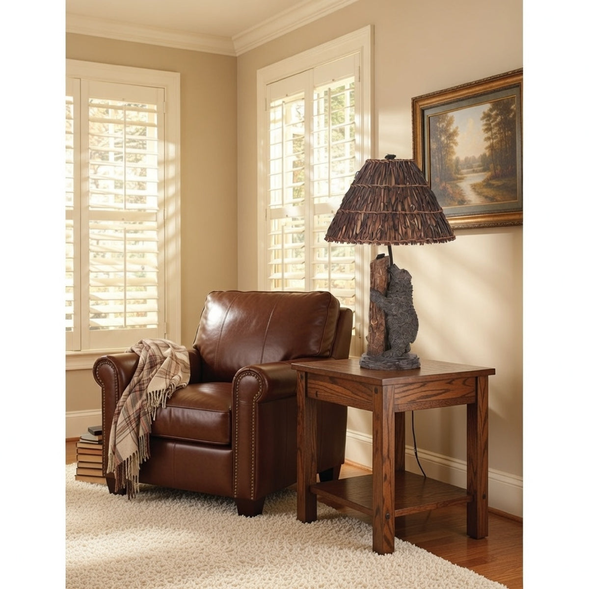 150 Watt Resin Bear Body Table Lamp with Twig Shade, Gray and Brown