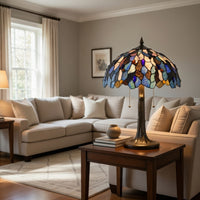 2 Bulb Tiffany Floor Lamp with Mosaic Design Shade, Multicolor