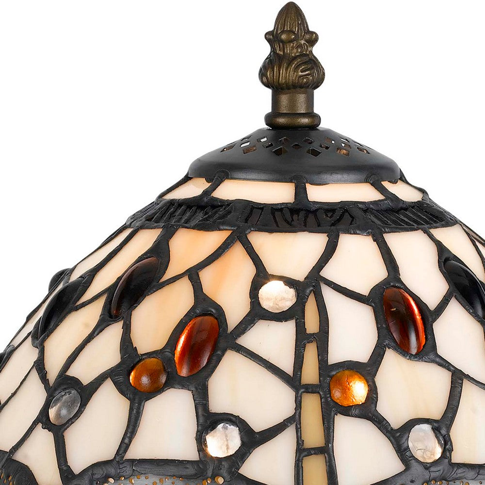 Metal Body Tiffany Table Lamp with Dragonfly Design Shade, Multicolor - BM223642