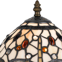 Metal Body Tiffany Table Lamp with Dragonfly Design Shade, Multicolor - BM223642