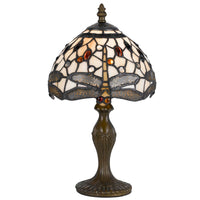 Metal Body Tiffany Table Lamp with Dragonfly Design Shade, Multicolor - BM223642