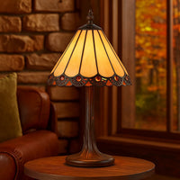 Tree Like Metal Body Tiffany Table lamp with Conical Shade,Bronze and Beige - BM223643