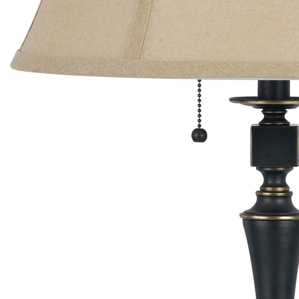 Metal Body Table Lamp with Fabric Tapered Bell Shade, Beige and Black - BM223689