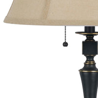 Metal Body Table Lamp with Fabric Tapered Bell Shade, Beige and Black - BM223689