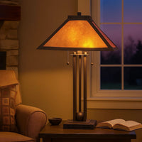 25 Inch Modern Ball Inlay Metal Body Table Lamp, Mica Shade, Bronze - BM223694