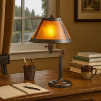 Metal Body Swing Arm Table Lamp with Conical Mica Shade, Bronze - BM223703