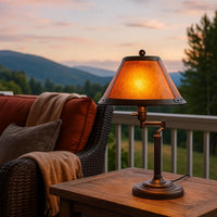 Metal Body Swing Arm Table Lamp with Conical Mica Shade, Bronze - BM223703