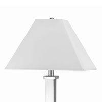 Trapezoid Shade Table Lamp with Metal Base and 2 USB Ports,White and Chrome