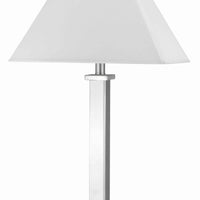 Trapezoid Shade Table Lamp with Metal Base and 2 USB Ports,White and Chrome