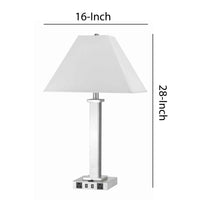 Trapezoid Shade Table Lamp with Metal Base and 2 USB Ports,White and Chrome