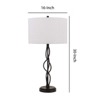 Round Fabric Shade Table Lamp, Metal Spiral Base, White, Textured Bronze- BM224685