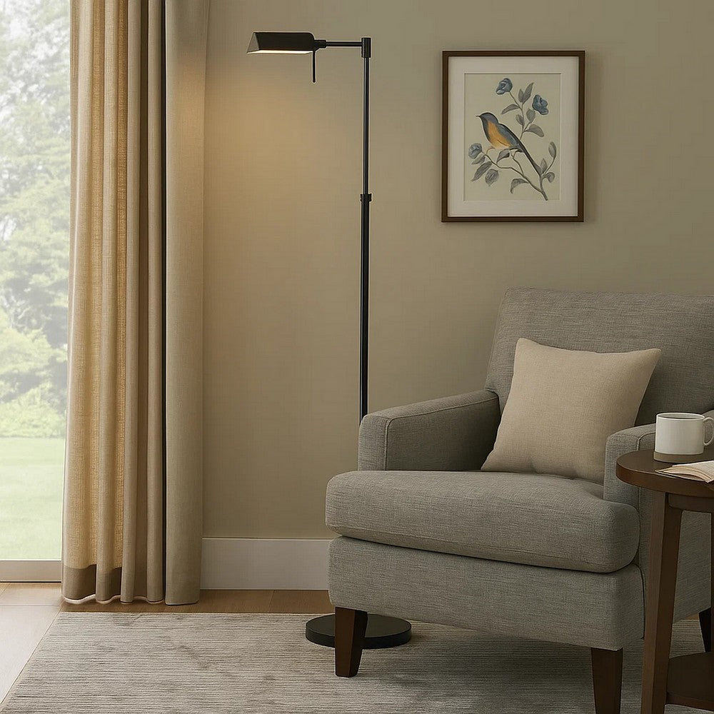 10W LED Adjustable Metal Floor Lamp with Swing Arm, Black - BM224743