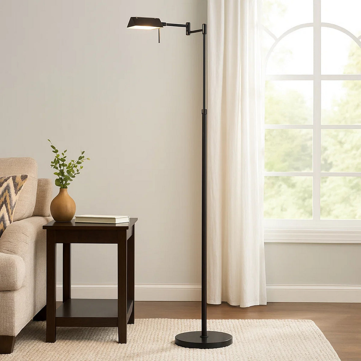 10W LED Adjustable Metal Floor Lamp with Swing Arm, Black - BM224743