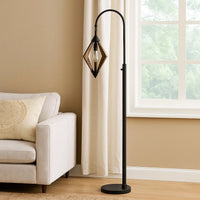 Tubular Metal Downbridge Floor Lamp with Wooden Accents, Black - BM224843
