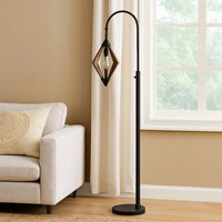 Tubular Metal Downbridge Floor Lamp with Wooden Accents, Black - BM224843
