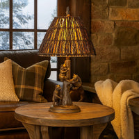 150 Watt Resin Body Table Lamp with Bear Design and Twig Shade, Bronze - BM224880