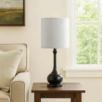 Elongated Bellied Shape Metal Accent Lamp with Drum Shade, Black - BM224929
