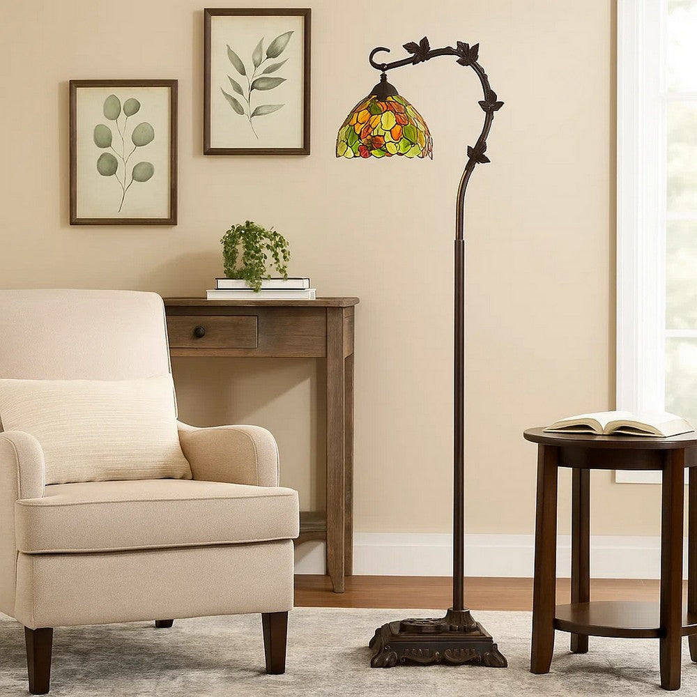 Downbridge Metal Tiffany Floor Lamp with Leaf Accents, Multicolor - BM224936