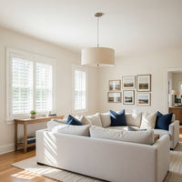 Metal Pendant Lighting with Fabric Circular Drum Shade, Off White - BM224940