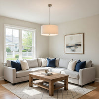 Metal Pendant Lighting with Fabric Circular Drum Shade, Off White - BM224940