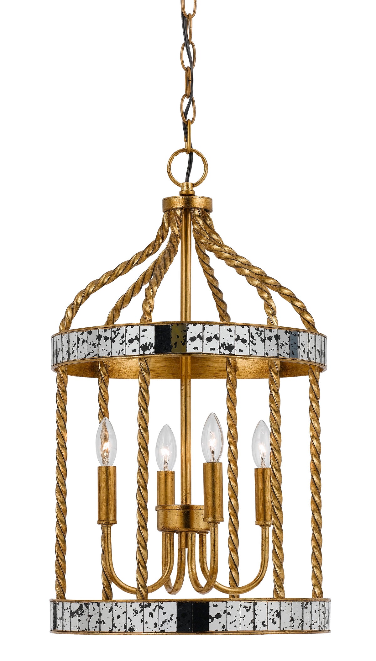 25 Inch Metal Chandelier Pendant, Bird Cage Design, Woven Rope, Gold  - BM224983