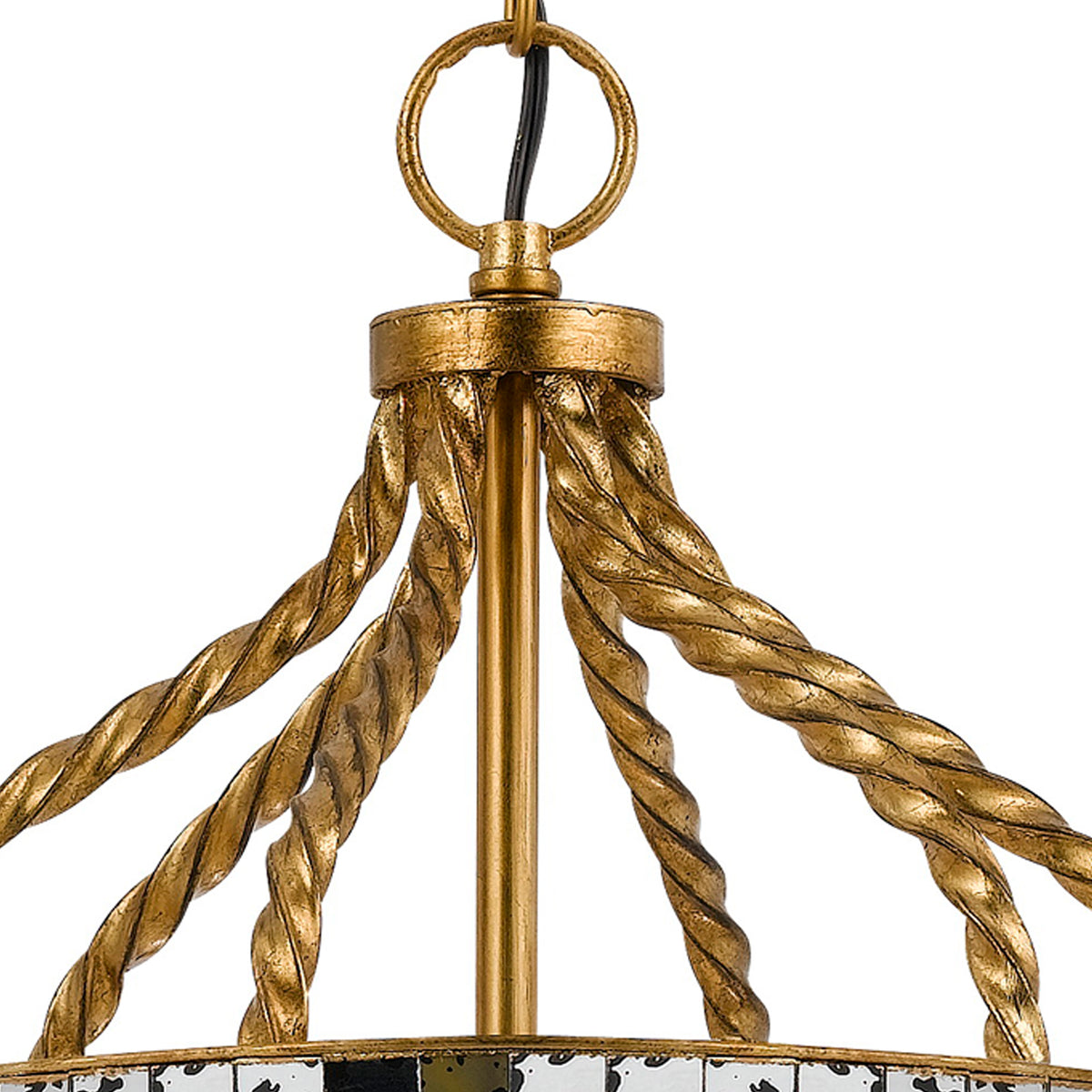 25 Inch Metal Chandelier Pendant, Bird Cage Design, Woven Rope, Gold  - BM224983