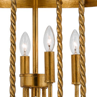 25 Inch Metal Chandelier Pendant, Bird Cage Design, Woven Rope, Gold  - BM224983