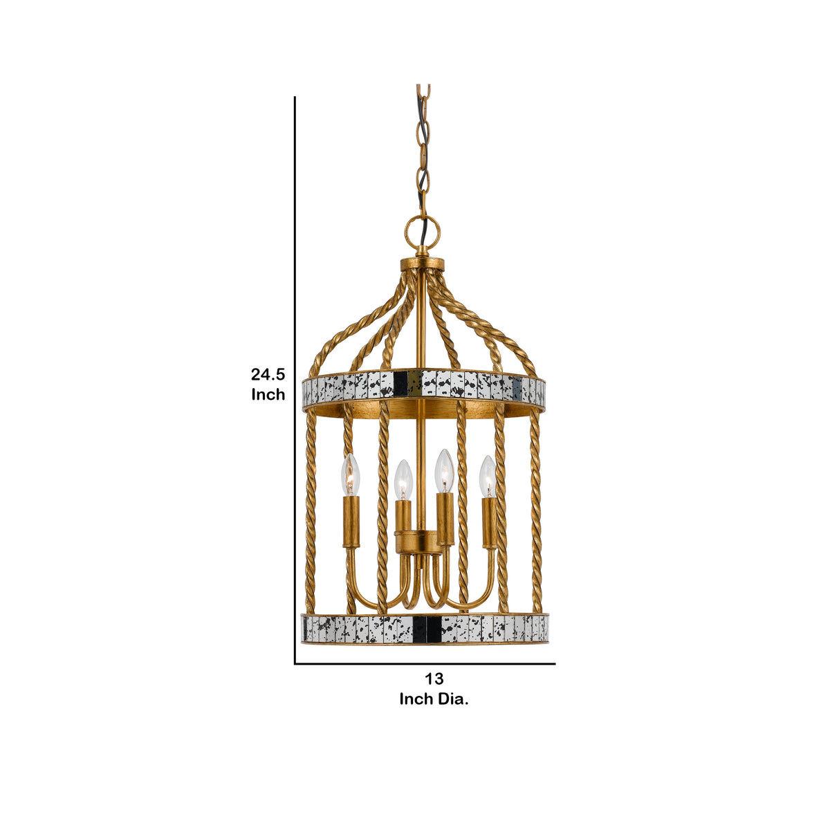 25 Inch Metal Chandelier Pendant, Bird Cage Design, Woven Rope, Gold  - BM224983