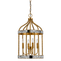25 Inch Metal Chandelier Pendant, Bird Cage Design, Woven Rope, Gold  - BM224983
