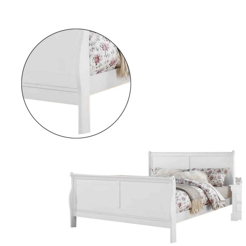 Sleigh Design Eastern King Size Bed with Sleek Legs, White - BM225043
