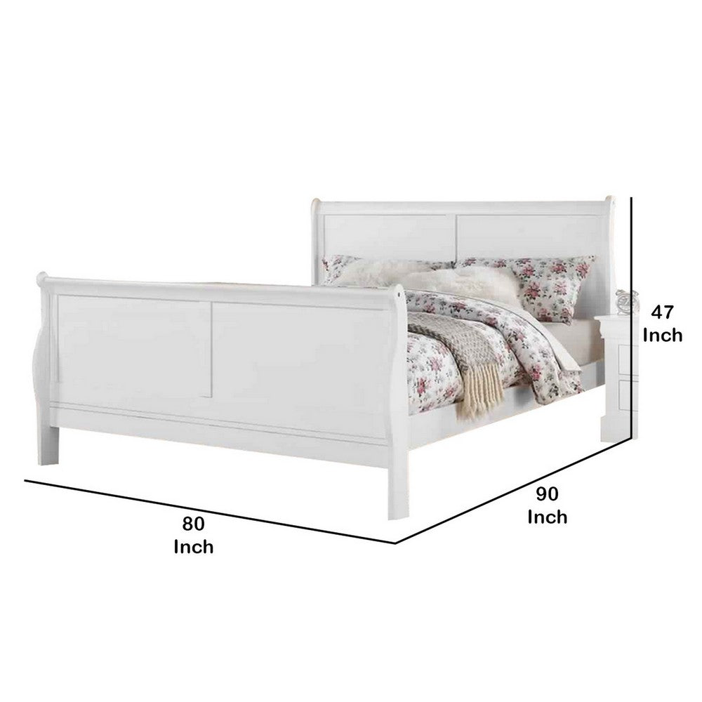 Sleigh Design Eastern King Size Bed with Sleek Legs, White - BM225043