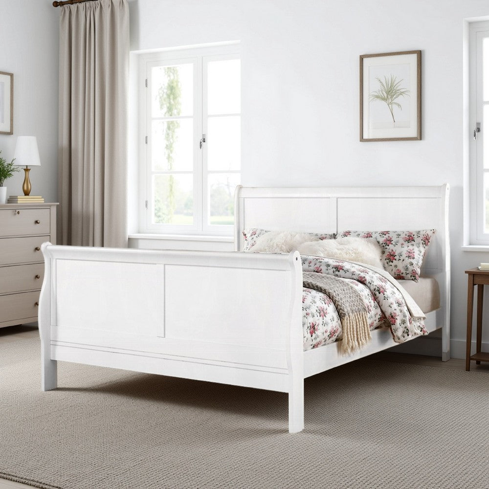 Sleigh Design Eastern King Size Bed with Sleek Legs, White - BM225043