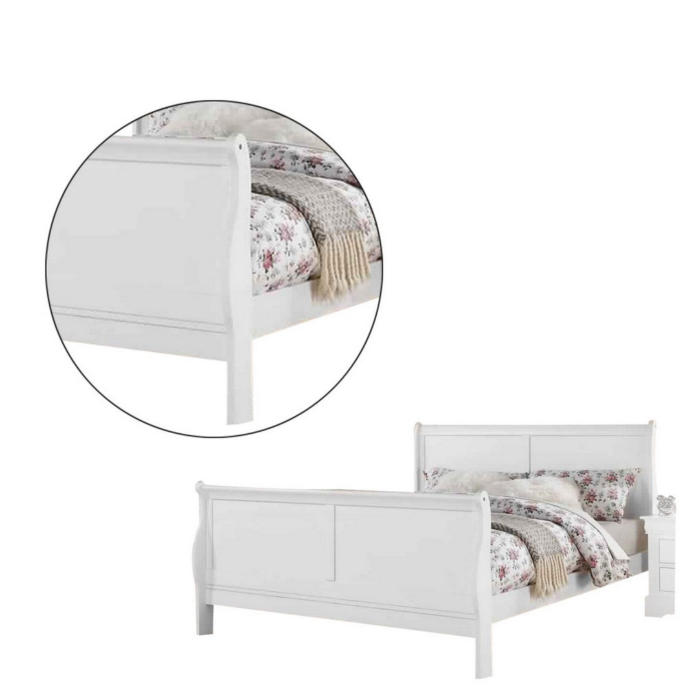 Sleigh Design Full Size Bed with Sleek Legs, White - BM225044
